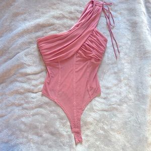 One Shoulder Bodysuit, Size Medium, Pink